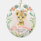 ベビーガールライオンクブウォーターカラーフローラ名前をカスタムする セラミックオーナメント (左)