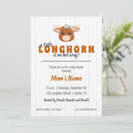 ベビーガールロングホーン焼きオレンジ赤ちゃんシャワー 招待状 (スタンド正面)