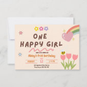 ベビーガールワンハッピーガール誕生日 招待状 (正面)