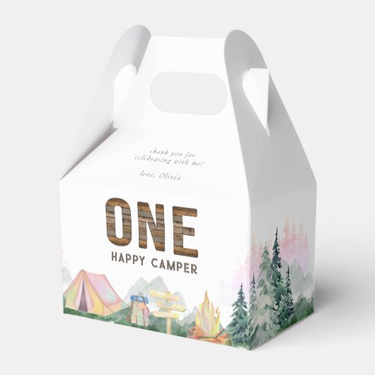 ベビーガールワンハッピーキャンパー誕生日 フェイバーボックス (正面サイド)