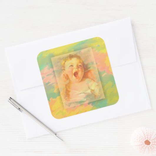 ベビーガールヴィンテージの水色エレガントかわいい スクエアシール (封筒)