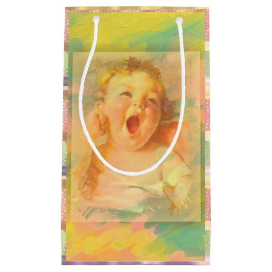 ベビーガールヴィンテージの水色エレガントかわいい スモールペーパーバッグ (正面)