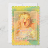 ベビーガールヴィンテージエレガントかわいい水色 招待状 (正面)