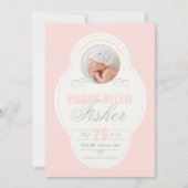 ベビーガールヴィンテージフレーム誕生の発表-ピンク 案内状 (正面)