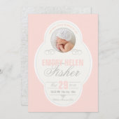 ベビーガールヴィンテージフレーム誕生の発表-ピンク 案内状 (正面/裏面)