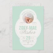 ベビーガールヴィンテージフレーム誕生発表-ミント 案内状 (正面/裏面)