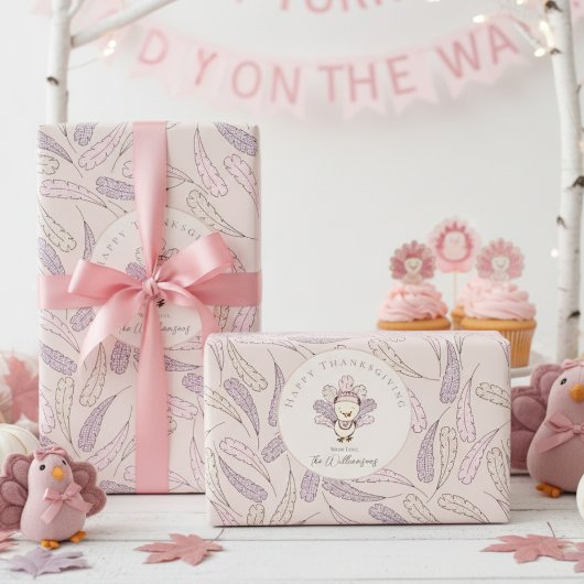 ベビーガール七面鳥と羽ハッピーサンクスギビング ラッピングペーパー
