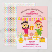 ベビーガール二歳の誕生日の甘いケーキの招待 招待状 (正面/裏面)