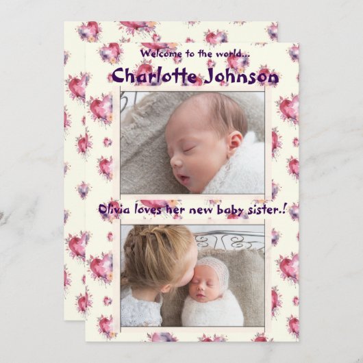 ベビーガール兄弟姉妹新着 案内状 (正面/裏面)