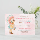 ベビーガール先住民トライバルヘアドレ赤面ピンクアクア 招待状 (スタンド正面)