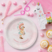 ベビーガール先住民ヘアドレスモカシン赤面アクア ペーパープレート (パーティー)