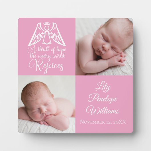 ベビーガール写真かわいいエレガントピンクの天使の宗教 フォトプラーク (正面)