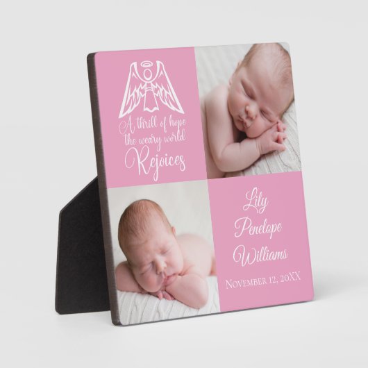 ベビーガール写真かわいいエレガントピンクの天使の宗教 フォトプラーク (正面)