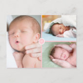 ベビーガール写真スクリプトモノグラムピンク誕生 案内ポストカード (裏面)