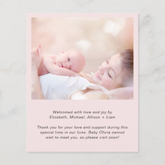 ベビーガール写真ピンクお誕生日おめでとう (裏面)