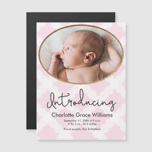 ベビーガール写真ピンクの誕生発表 (正面/裏面)