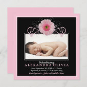 ベビーガール写真ピンクデイジー誕生発表 案内状 (正面/裏面)