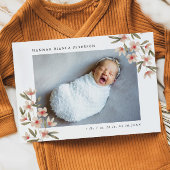 ベビーガール写真ピンクワイルドフラワーズ誕生 案内状