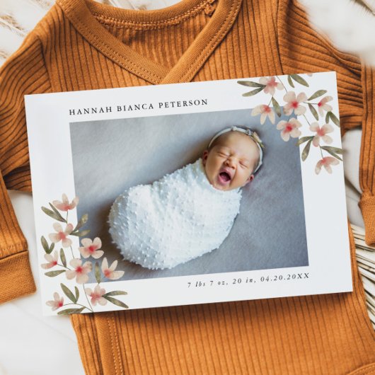 ベビーガール写真ピンクワイルドフラワーズ誕生 案内状