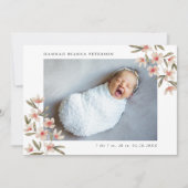 ベビーガール写真ピンクワイルドフラワーズ誕生 案内状 (正面)