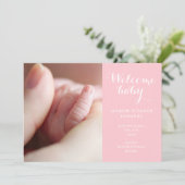 ベビーガール写真モノグラムピンクスクリプト誕生 案内状 (スタンド正面)