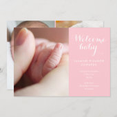 ベビーガール写真モノグラムピンクスクリプト誕生 案内状 (正面/裏面)