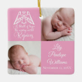 ベビーガール写真喜び天使かわいいピンクのクリスマス セラミックオーナメント (正面)