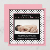 ベビーガール写真水玉模様誕生のお知らせ 案内状 (正面/裏面)