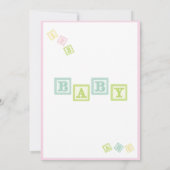 ベビーガール写真ABCブロックピンク生まれたばかりの誕生 案内状 (裏面)