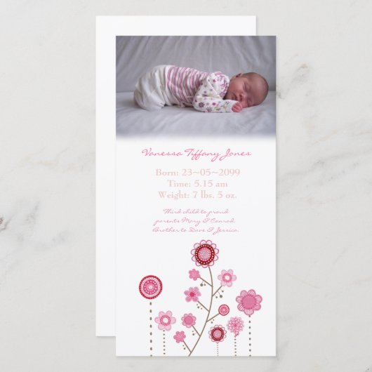 ベビーガール出生告知フォトカードテンプレート 案内状 (正面/裏面)
