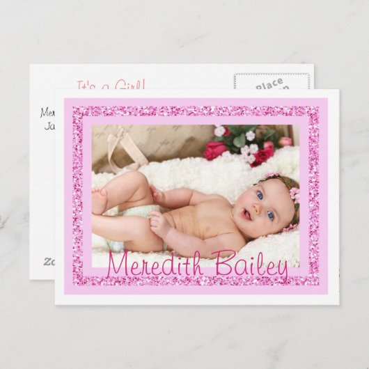ベビーガール出産発表はがき 案内ポストカード (正面/裏面)