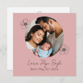 「ベビーガール出産発表カードピンクハート」 招待状 (正面/裏面)