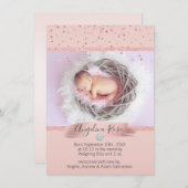 ベビーガール出産発表ピンクローズ | フォト 案内状 (正面/裏面)