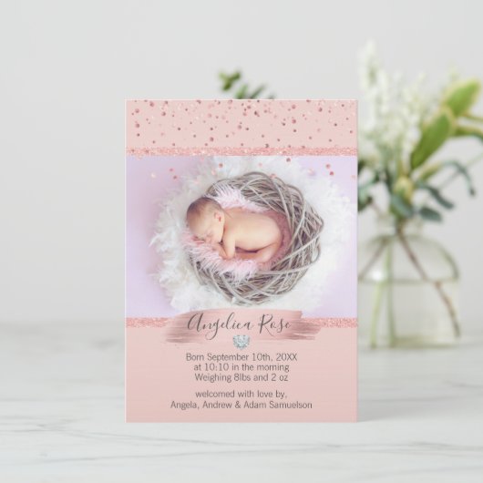ベビーガール出産発表ピンクローズ | フォト 案内状 (スタンド正面)
