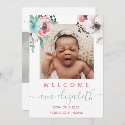 ベビーガール出産発表 招待状 (正面/裏面)