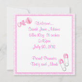 ベビーガール出産発表 案内状 (裏面)