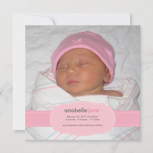 ベビーガール出産発表 案内状 (正面)