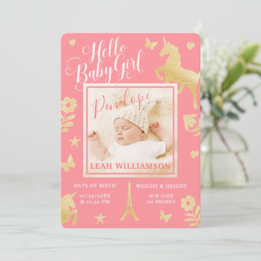 ベビーガール出産発表 |魔法のユニコーン 案内状 (スタンド正面)