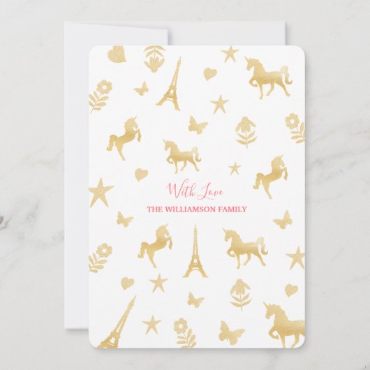 ベビーガール出産発表 |魔法のユニコーン 案内状 (裏面)