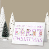 ベビーガール初めてのクリスマスかわいいパーソナライズされた動物 シーズンカード