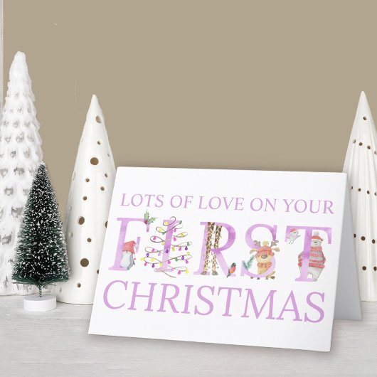 ベビーガール初めてのクリスマスかわいいパーソナライズされた動物 シーズンカード