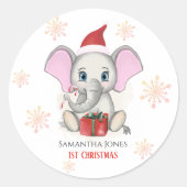 ベビーガール初めてのクリスマスかわいい象の休日 ラウンドシール (正面)
