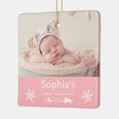 ベビーガール初めてのクリスマスカスタムフォトピンク セラミックオーナメント (左)