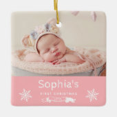 ベビーガール初めてのクリスマスカスタムフォトピンク セラミックオーナメント (正面)