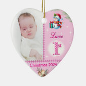 ベビーガール初めてのクリスマスカスタム写真ハートギフト セラミックオーナメント (右)