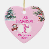 ベビーガール初めてのクリスマスカスタム写真ハートギフト セラミックオーナメント (裏面)