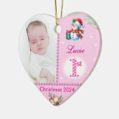 ベビーガール初めてのクリスマスカスタム写真ハートギフト セラミックオーナメント (左)