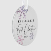 ベビーガール初めてのクリスマスズピンクの雪片写真 オーナメント (正面)