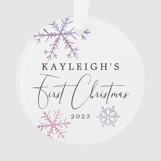 ベビーガール初めてのクリスマスズピンクの雪片写真 オーナメント (正面)