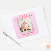 ベビーガール初めてのクリスマスソフトピンクフローラフレーム スクエアシール (封筒)